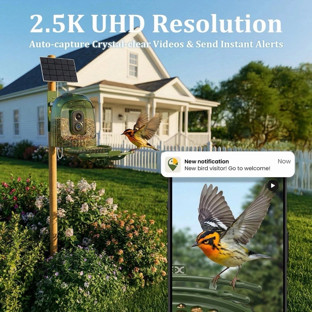 Smart Bird Feeder With 4MP Camera AI Auto Capture Video Green - Picture 7 of 14